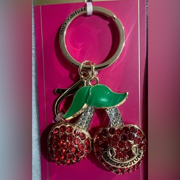 Juicy Couture Bling Red Cherries Keychain Bag Charm & Purse Accessory - Picture 2 of 2